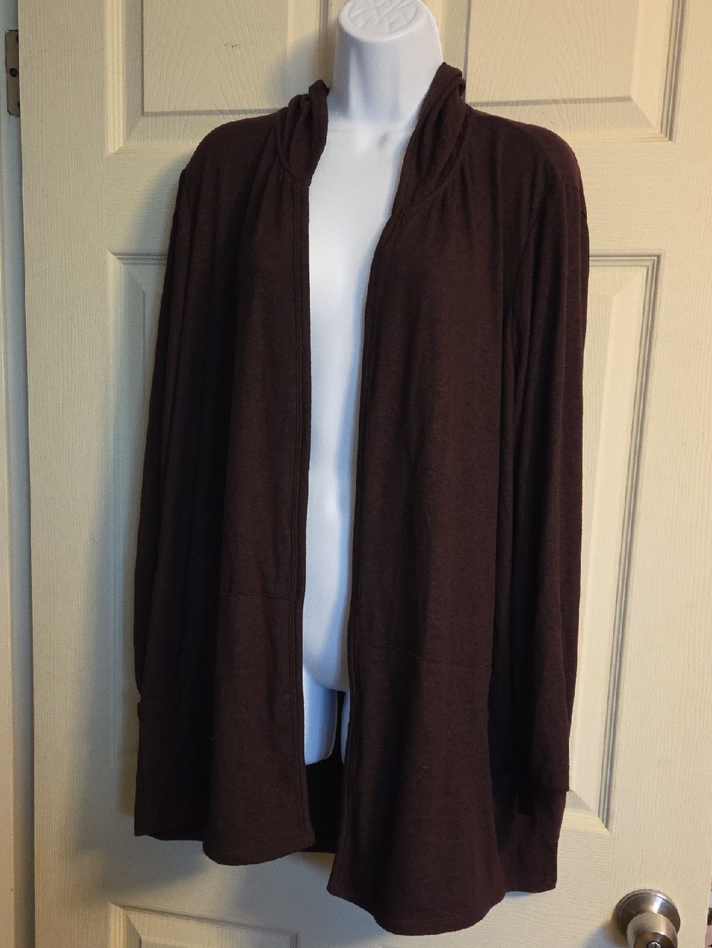 Premise Maroon Open-Front Women's Hooded Cardigan Sweater XXL